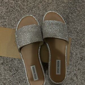 Steve Madden Glittering Silver Slide Sandals